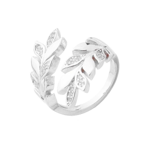 Anel Ramo Cravejado Ajustável Prata