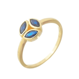 Anel Trio Pétalas Azuis Ouro