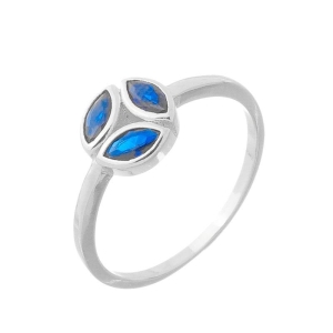 Anel Trio Pétalas Azuis Prata
