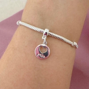 Berloque Medalha Coração Mãe Prata