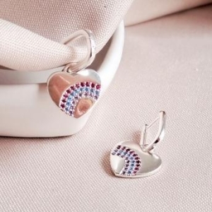 Brinco Argola Coração Cravejado Colors Prata