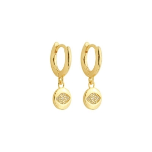 Brinco Argolinha Medalha Olho Grego Ouro