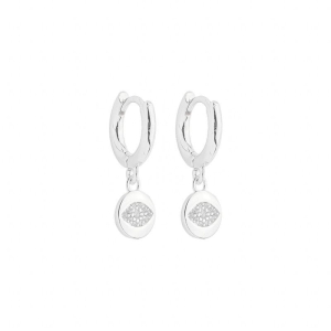 Brinco Argolinha Medalha Olho Grego Prata