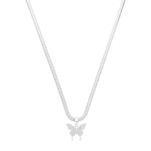 Colar Malha Borboleta Zircônias Prata