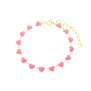 Pulseira Corações Resinados Rosa Ouro