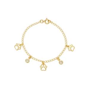 Pulseira Infantil Patinhas e Cristais Ouro