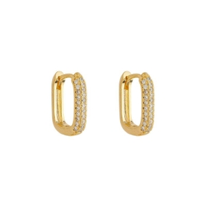 Brinco Argola Retangular M Cravejado Ouro