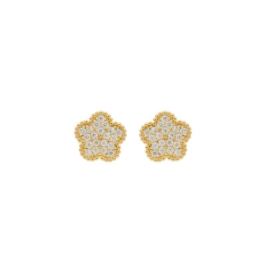 Brinco Botão de Flor Cravejado Ouro