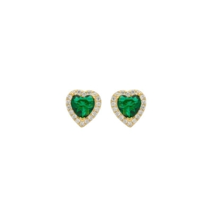 Brinco Coração Verde Zircônias Ouro