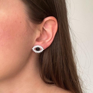 Brinco Olho Grego Zircônias Prata