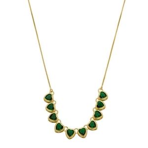 Colar Corações Cristal Verde Ouro