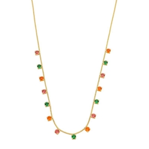 Colar Pedras Coloridas Ouro