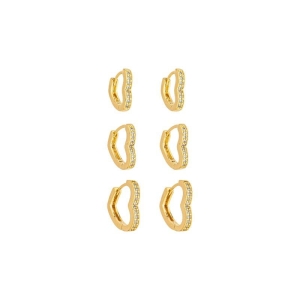 Trio Argola Coração Cravejado Ouro