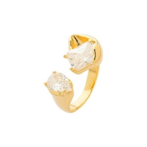 Anel Pedra Dupla Ajustável Ouro
