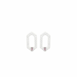 Brinco Geométrico Pedra Roxa Prata