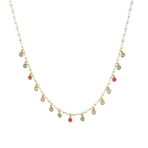 Colar Mini Pérolas e Cristais Coloridos Ouro