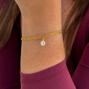 Pulseira Dupla Esfera Cristal Ouro