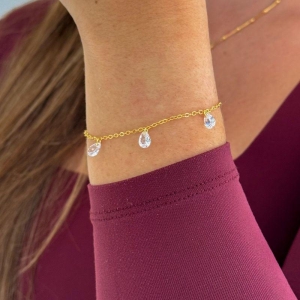Pulseira Gotas Cristais Ouro