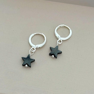 Brinco Argola Estrela Hematita Prata