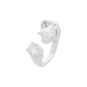 Anel Pedra Dupla Ajustável Prata