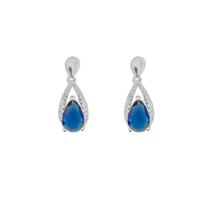 Brinco Gota Azul Contorno de Zircônias Prata