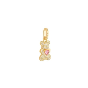Pingente Urso Cravejado Coração Rosa Ouro