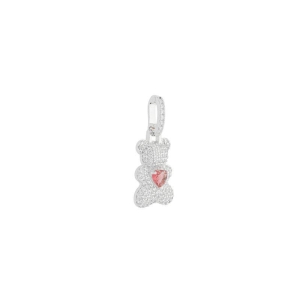 Pingente Urso Cravejado Coração Vermelho Prata