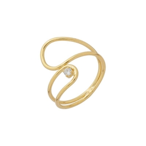 Anel Duplo Vazado com Ponto de Zircônia Ouro