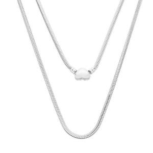 Colar Berloques 70cm Fecho Coração Prata