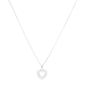 Colar Coração Cravejado com Centro Vazado Prata