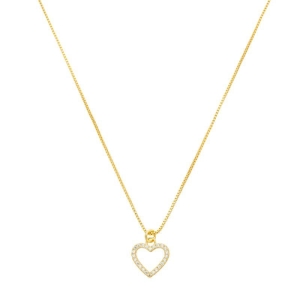 Colar Coração Vazado Cravejado Ouro