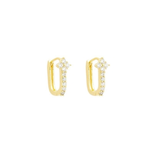 Brinco Argola Retangular e Trevo Cravejado Ouro