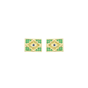 Brinco Bandeira Brasil Cravejado Ouro