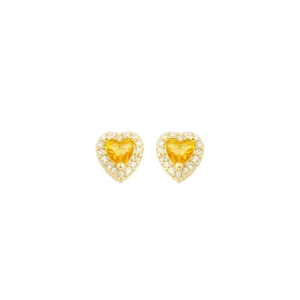 Brinco Coração Amarelo e Zircônias Ouro