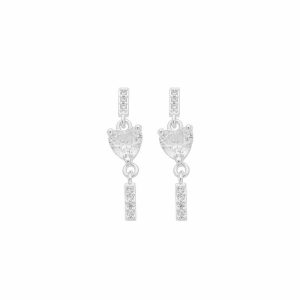 Brinco Coração Cristal Linear Zircônias Prata