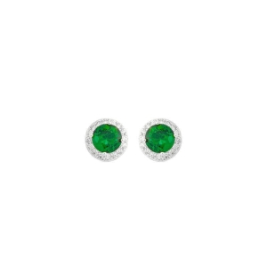 Brinco Cristal Verde Redondo Prata
