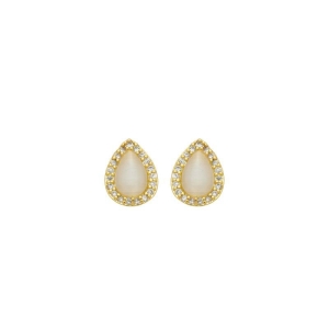 Brinco Gota Madrepérola Zircônias Ouro