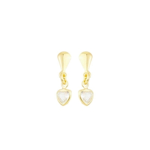 Brinco Mini Coração Cristal Pendente Ouro