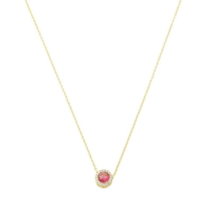 Colar Cristal Vermelho Rendondo Ouro