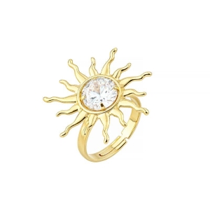 Anel Sol com Cristal Ajustável Ouro
