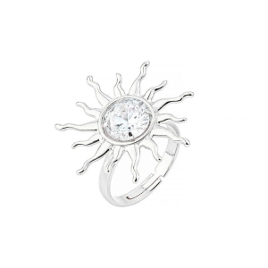 Anel Sol com Cristal Ajustável Prata
