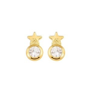 Brinco Infantil Estrela e Ponto de Luz Ouro