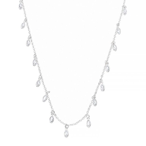 Colar Navetes Cristais 70cm Prata