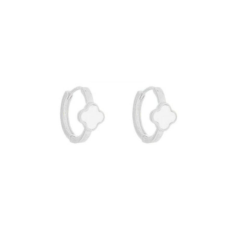 Brinco Argola Mini Trevo Branco Prata