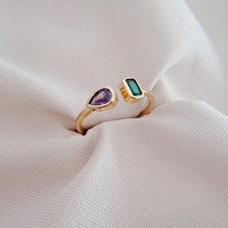 Anel Ajustável Pedras Ouro