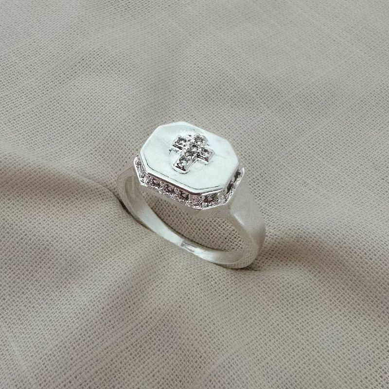 Anel Chapa Cruz Cravejada Prata