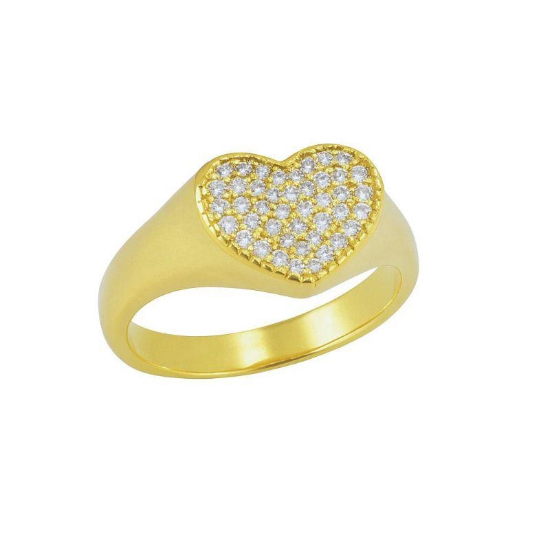 Anel Chapa de Zirconias Coração Ouro