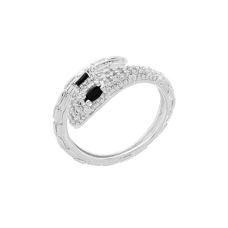 Anel Cobra Cravejada Ajustável Prata