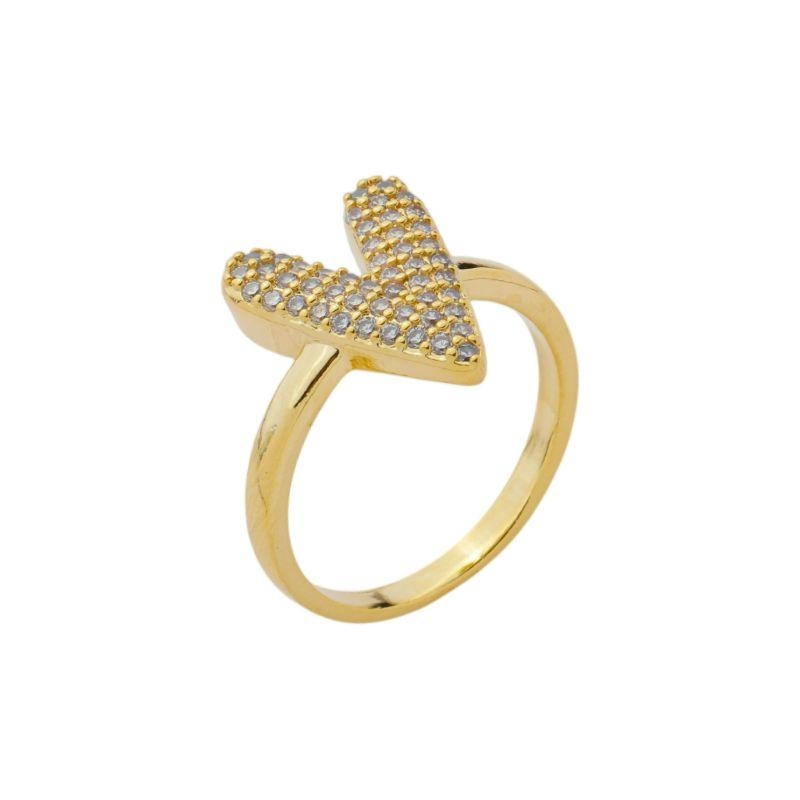 Anel Coração Assimétrico Zircônias Ouro