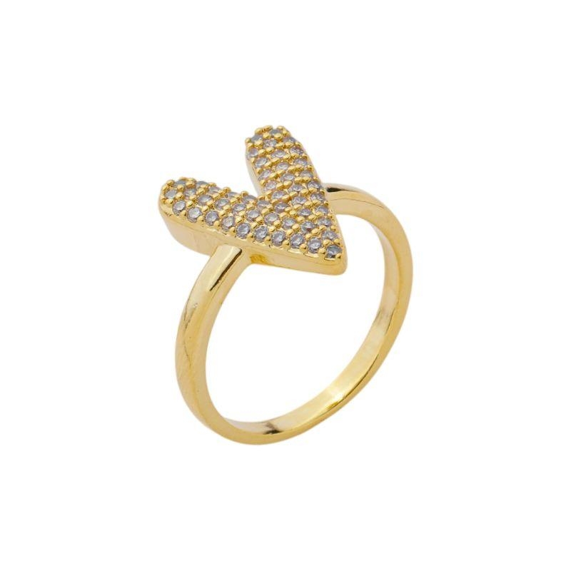 Anel Coração Assimétrico Zircônias Ouro